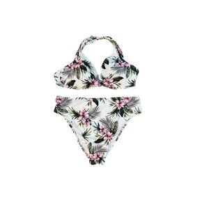 Shade & Shore White Floral Bikini Set With Halter Top & High-Rise Bottom XL 1827